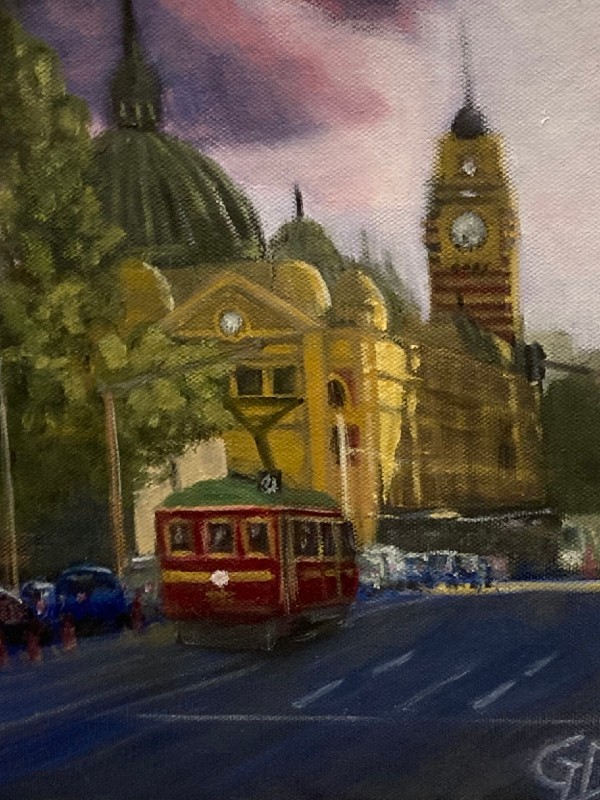 Flinders Street with tram.JPG - Flinders Street with tram Water-soluble oil on canvas, 8 x 10" (20.3 x 25.4 cm) Completed September 2021.